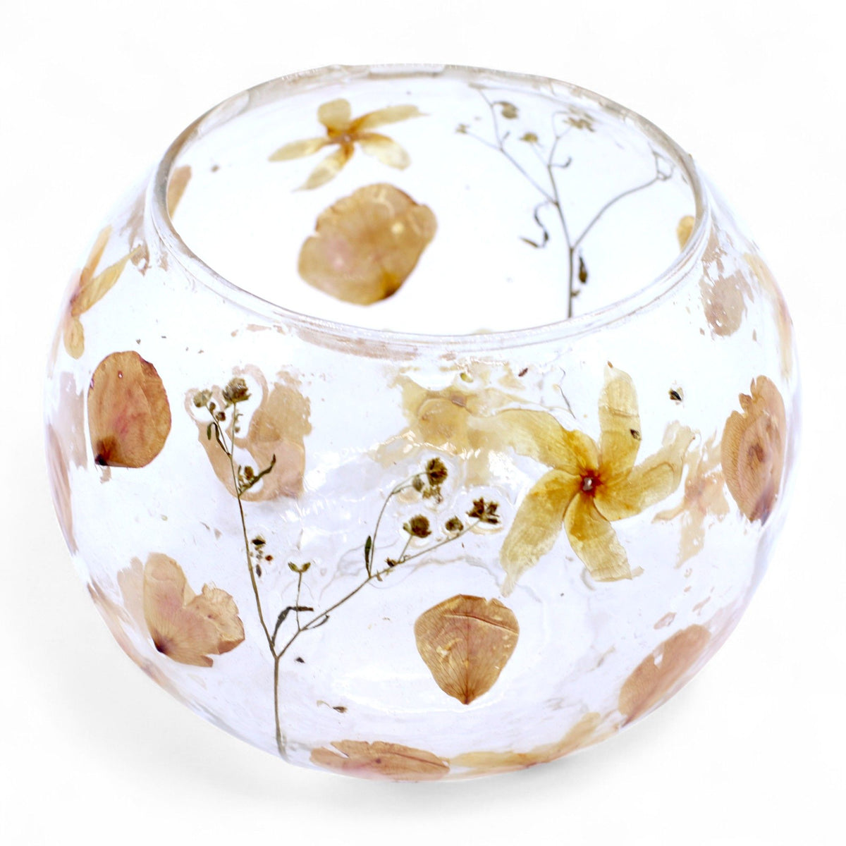 Rosa Floral Glass Bowl Candle Holder, 12cm