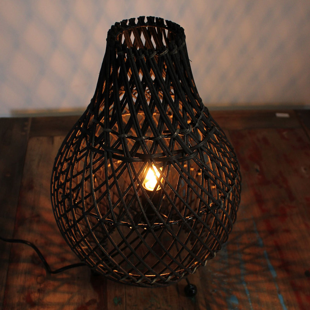 Black Woven Rattan Table Lamp, 39cm