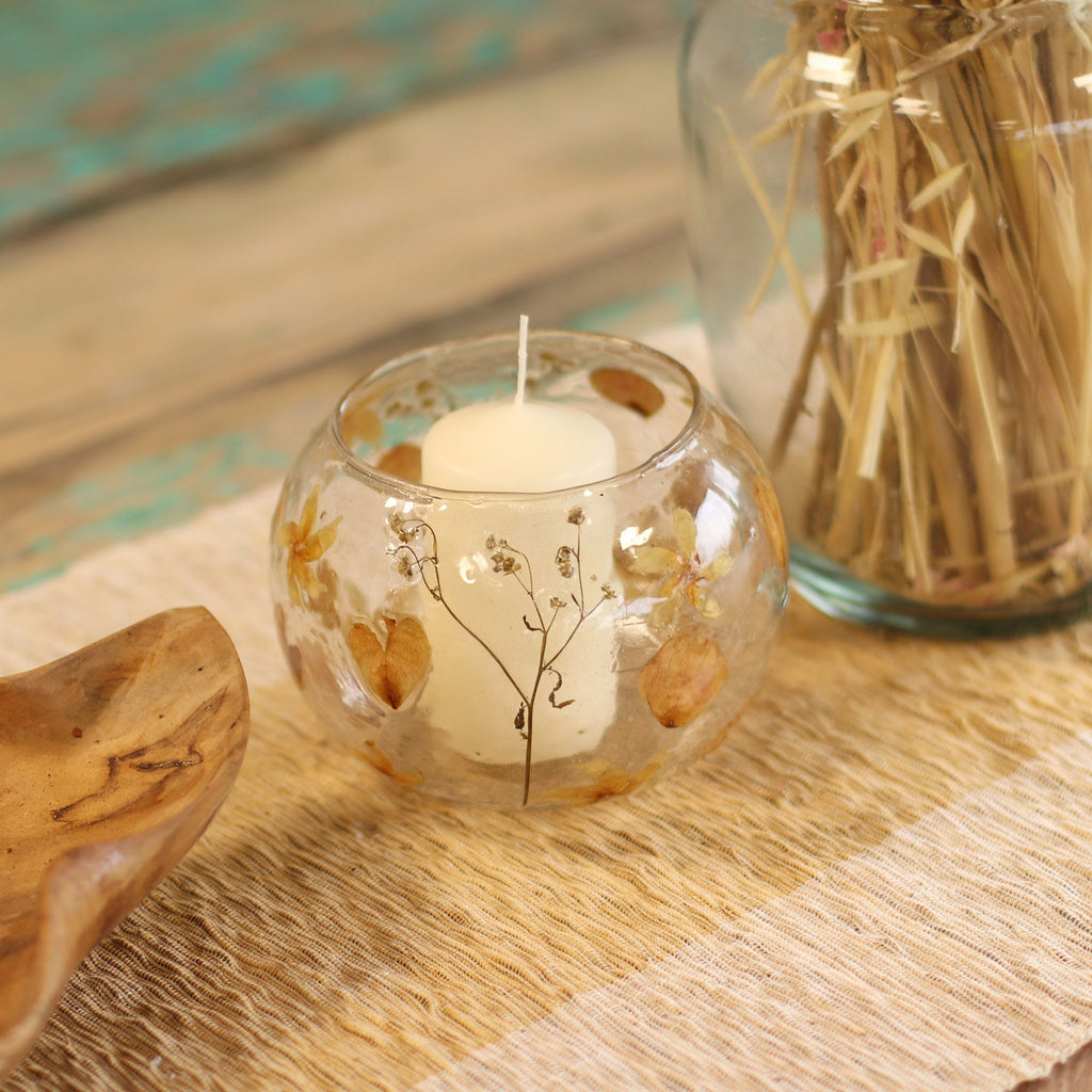 Rosa Floral Glass Bowl Candle Holder, 12cm