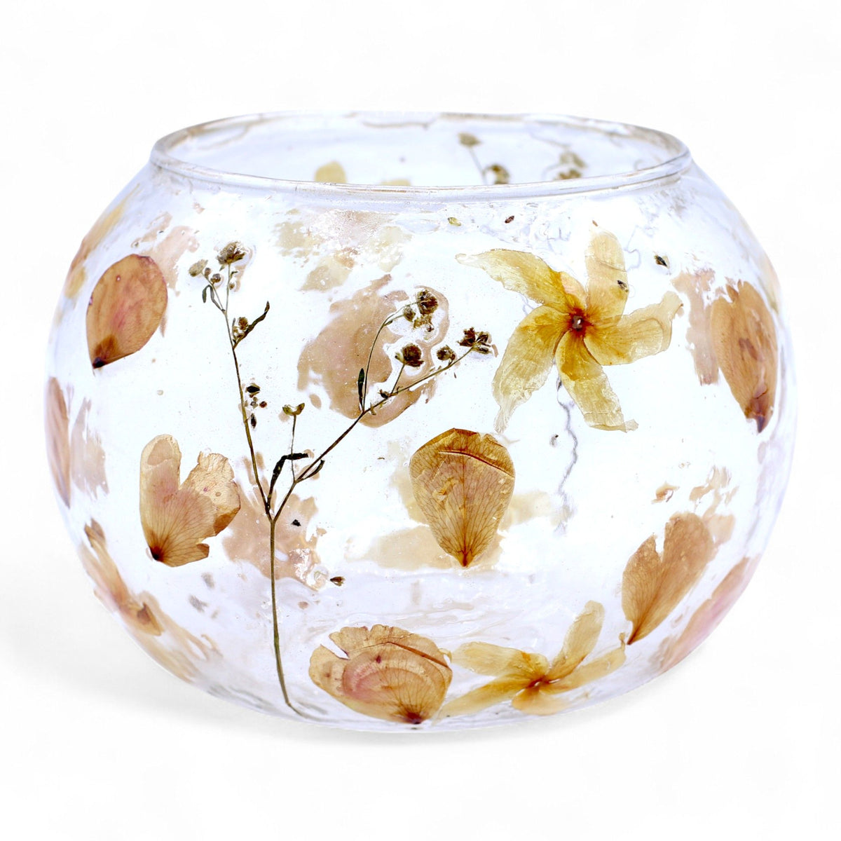 Rosa Floral Glass Bowl Candle Holder, 12cm