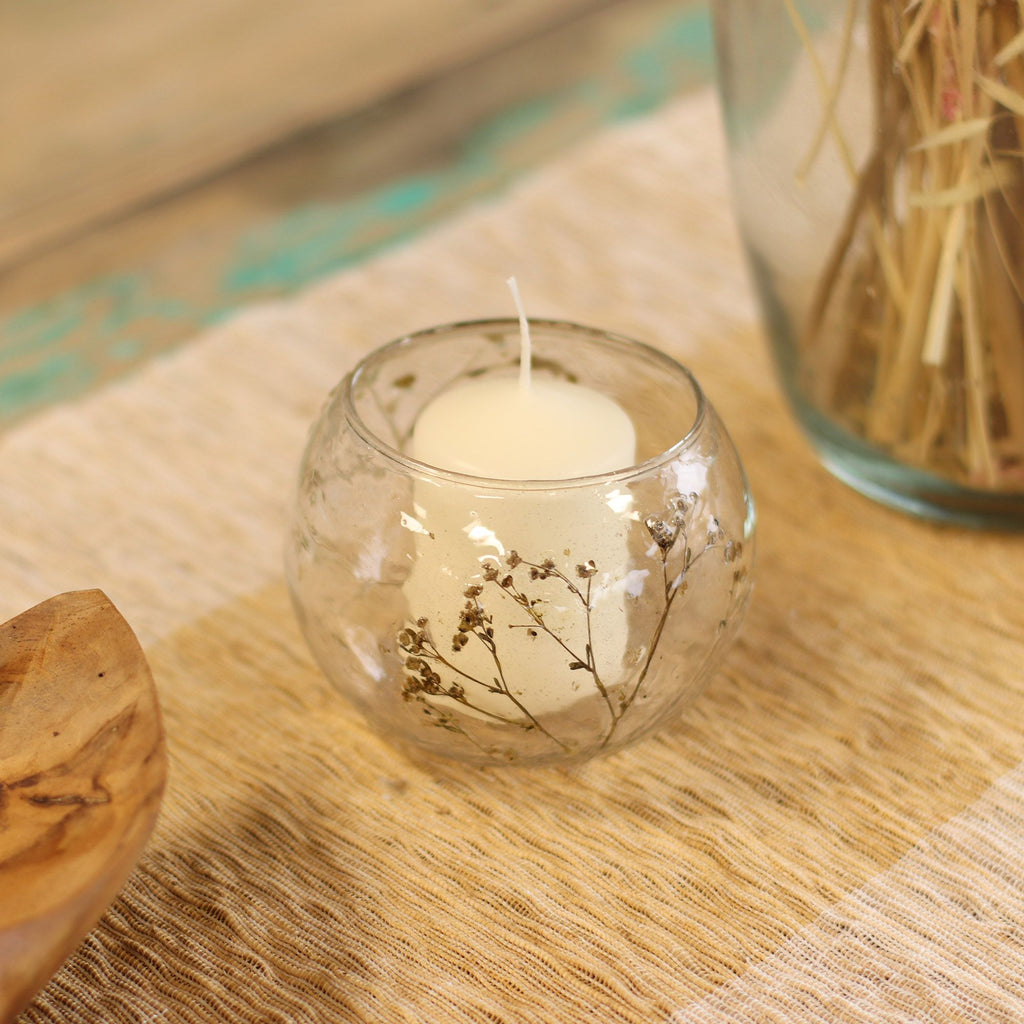 Margarita Floral Glass Bowl Candle Holder, 8cm