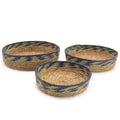 Green & Blue Woven Tray Baskets, Set of 3