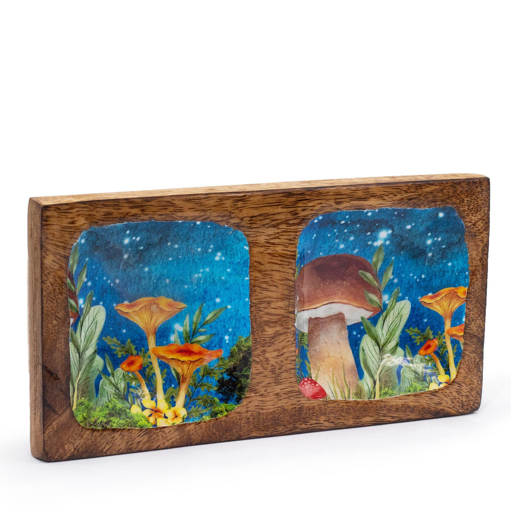 Teal Mushroom Trinket Tray, Double