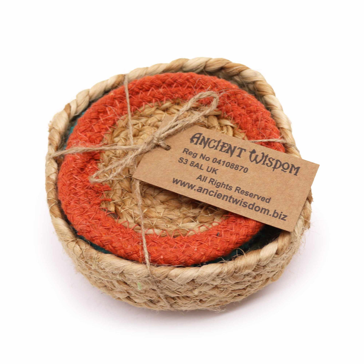 Jute & Cotton Coasters in a Basket, Set of 6