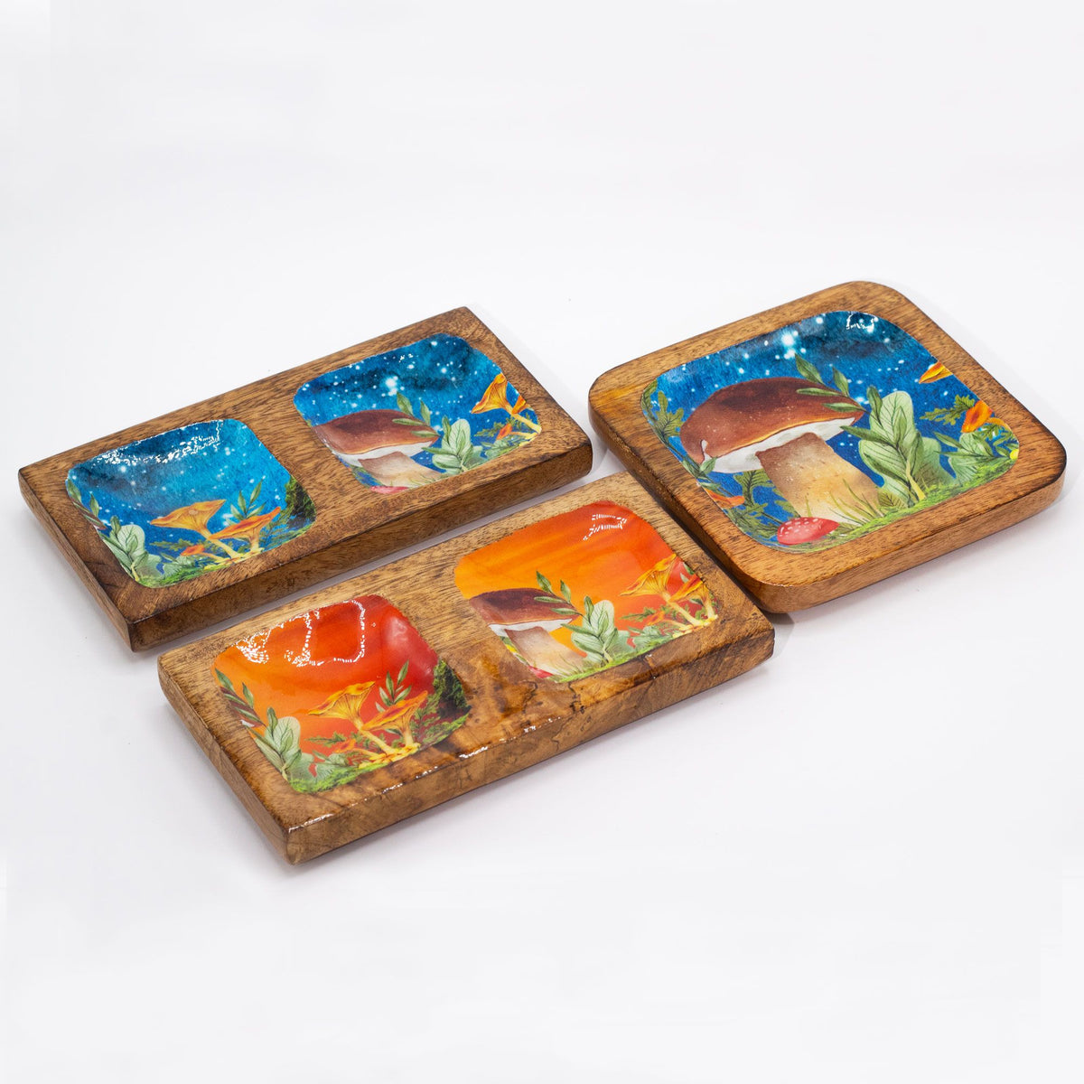 Teal Mushroom Trinket Tray, Double