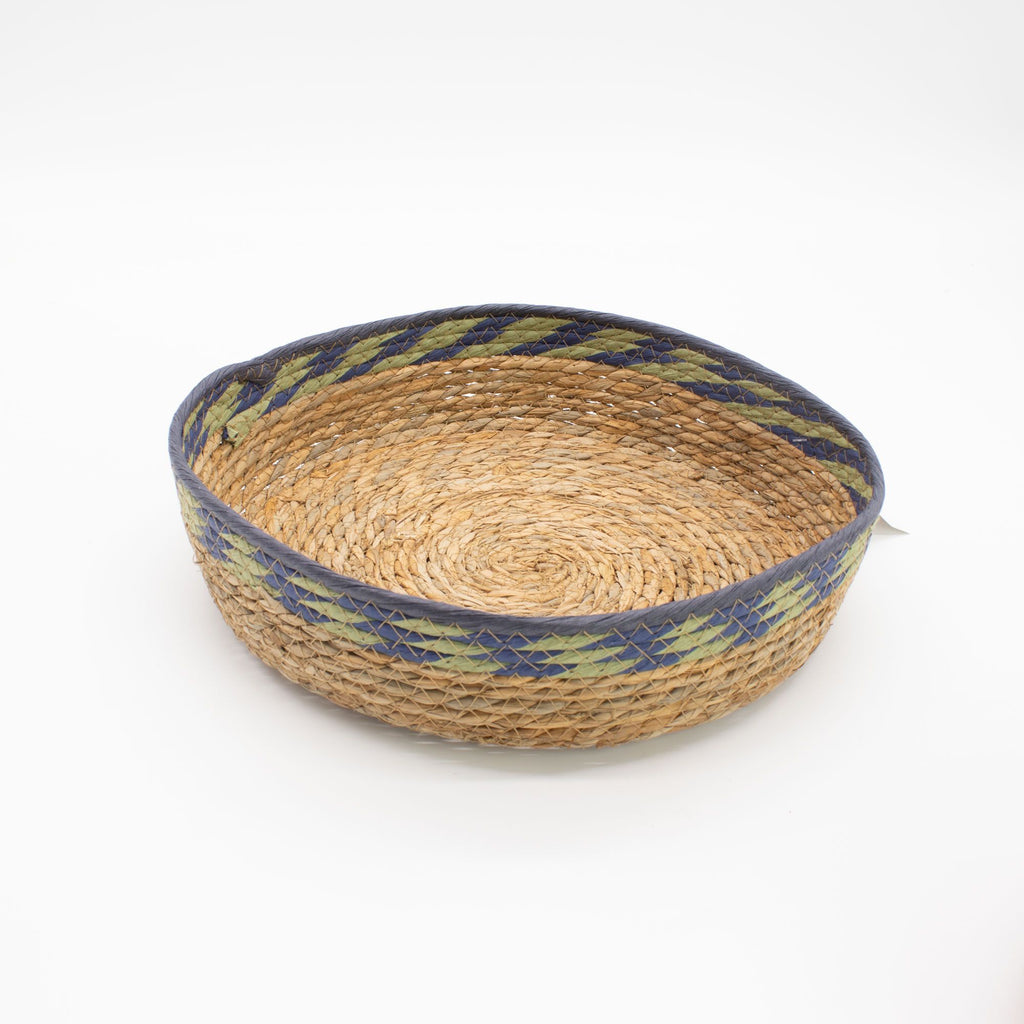 Green & Blue Woven Tray Baskets, Set of 3
