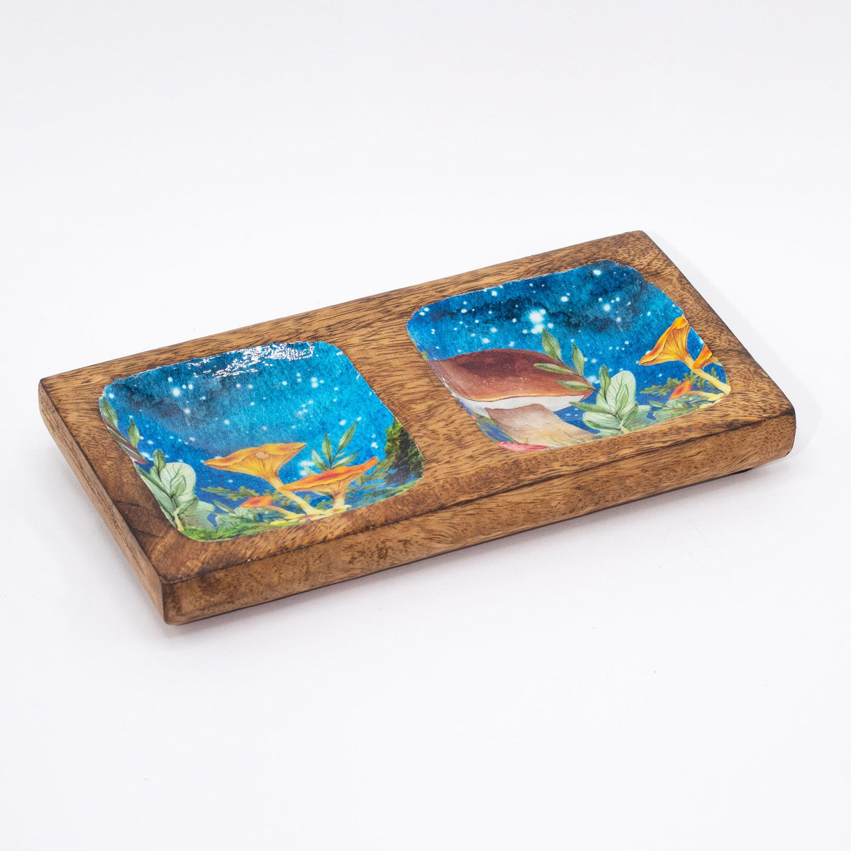 Teal Mushroom Trinket Tray, Double