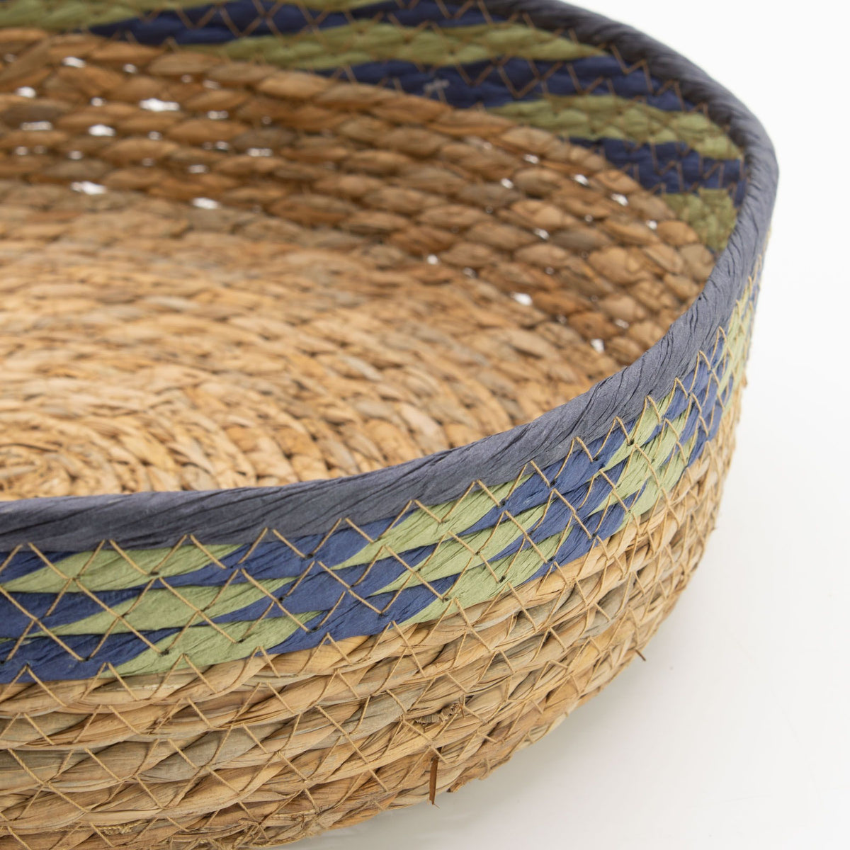 Green & Blue Woven Tray Baskets, Set of 3