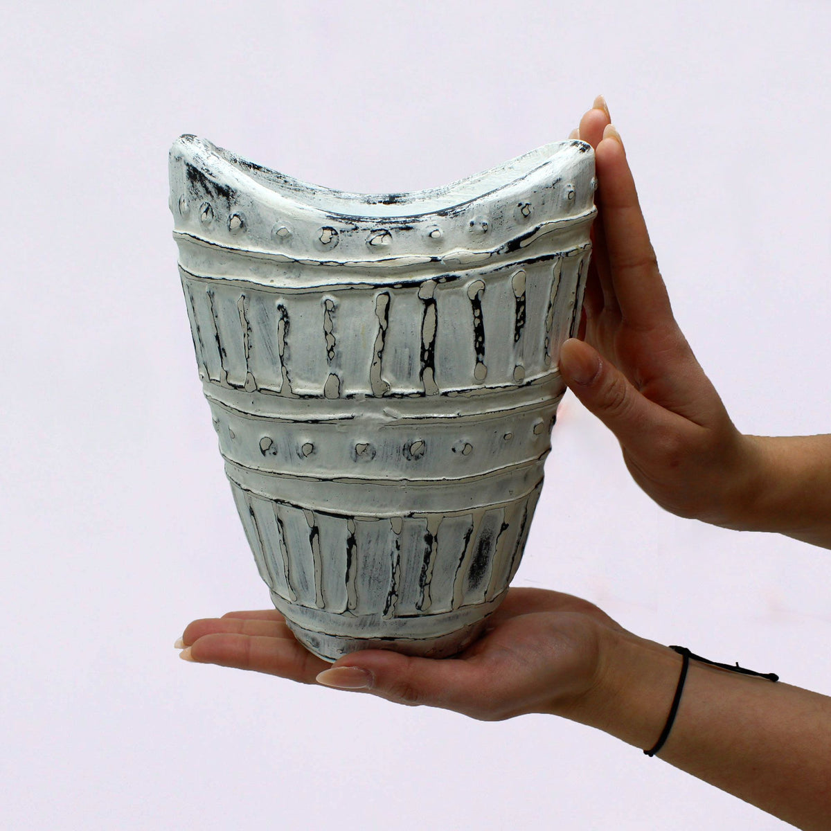 Cream Wide-Neck Vase, 22cm