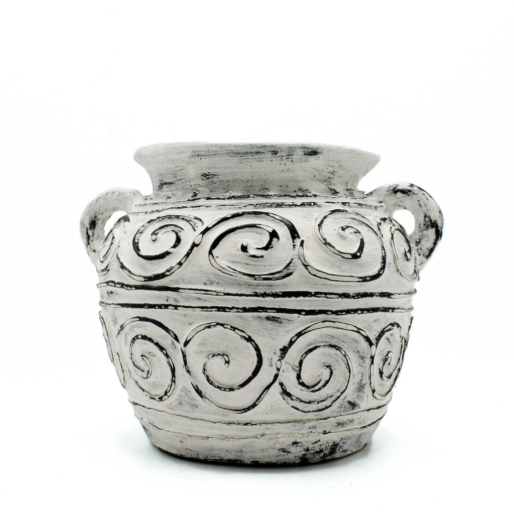 Greek Clay Plant Pot With Handles, Cream 15 cm