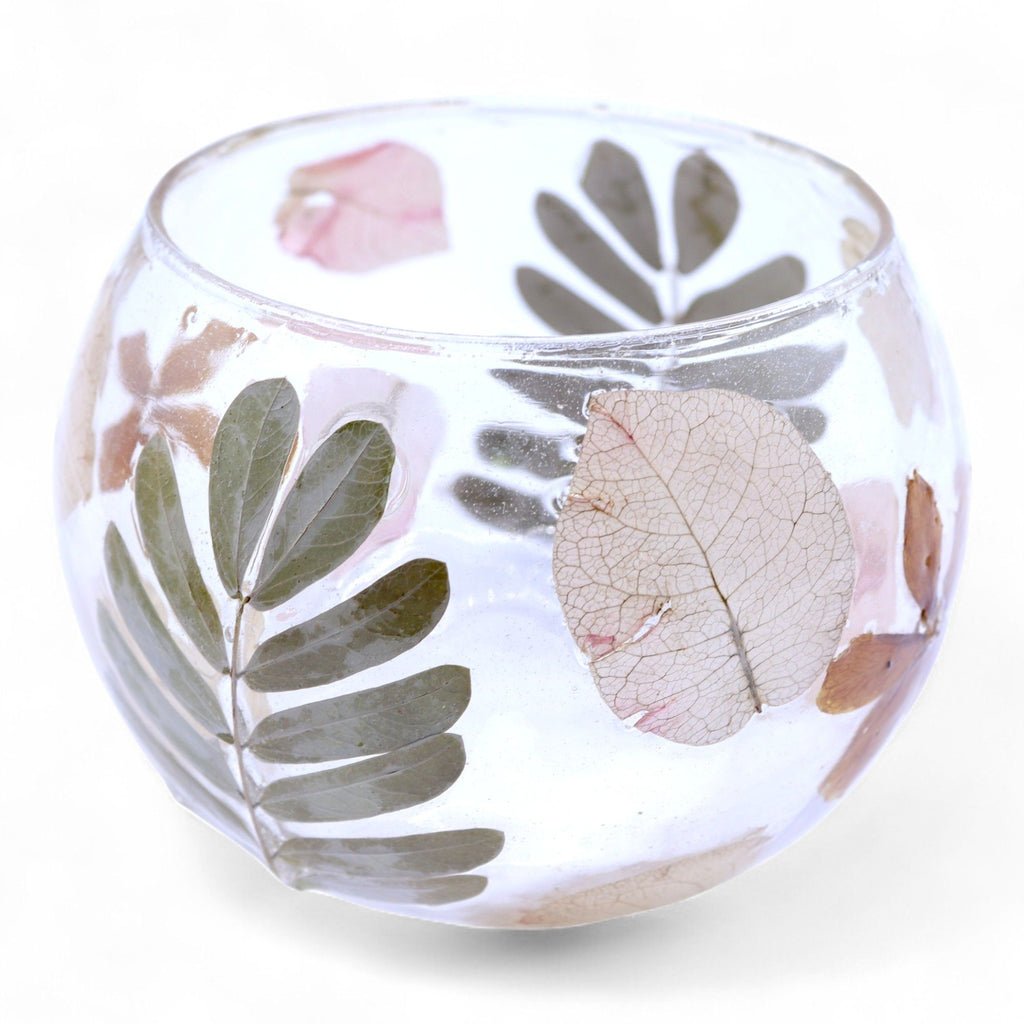 Primavera Floral Glass Bowl Candle Holder, 8cm