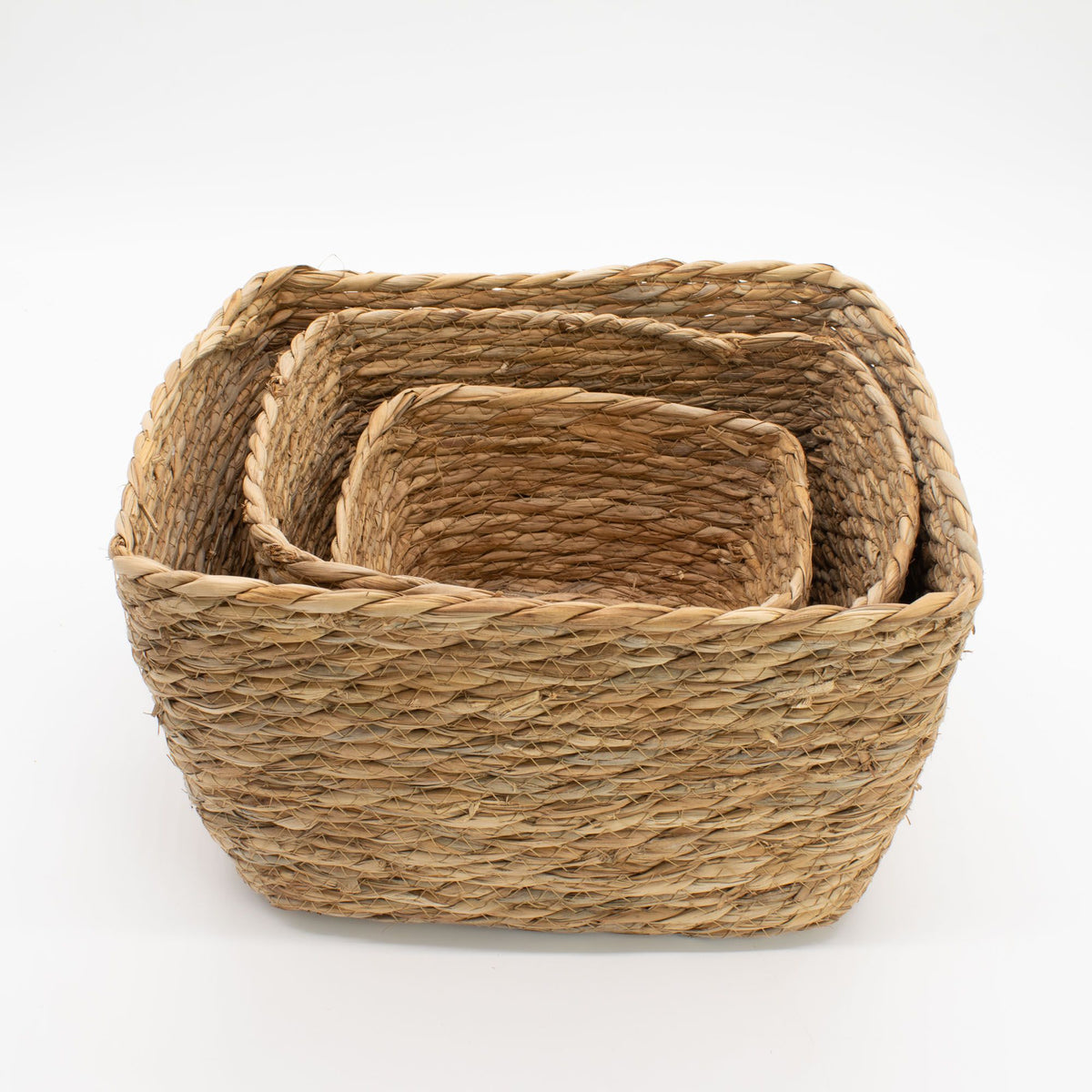 Square Seagrass Baskets, Set of 3