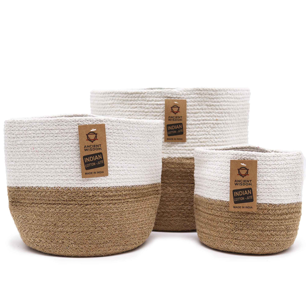 White Cotton Rope Baskets, Set of 3