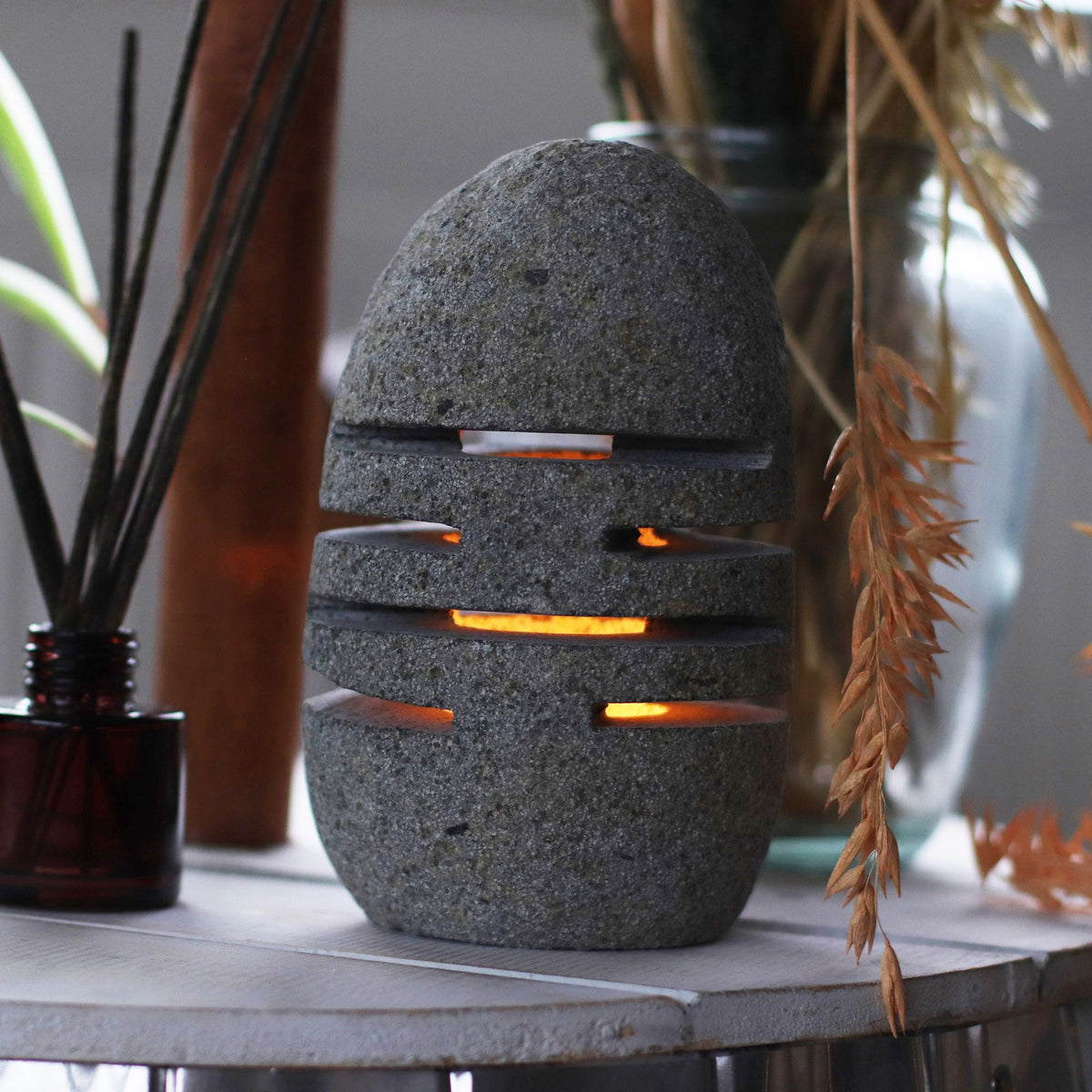 Carved Riverstone Candle Holder, 20cm