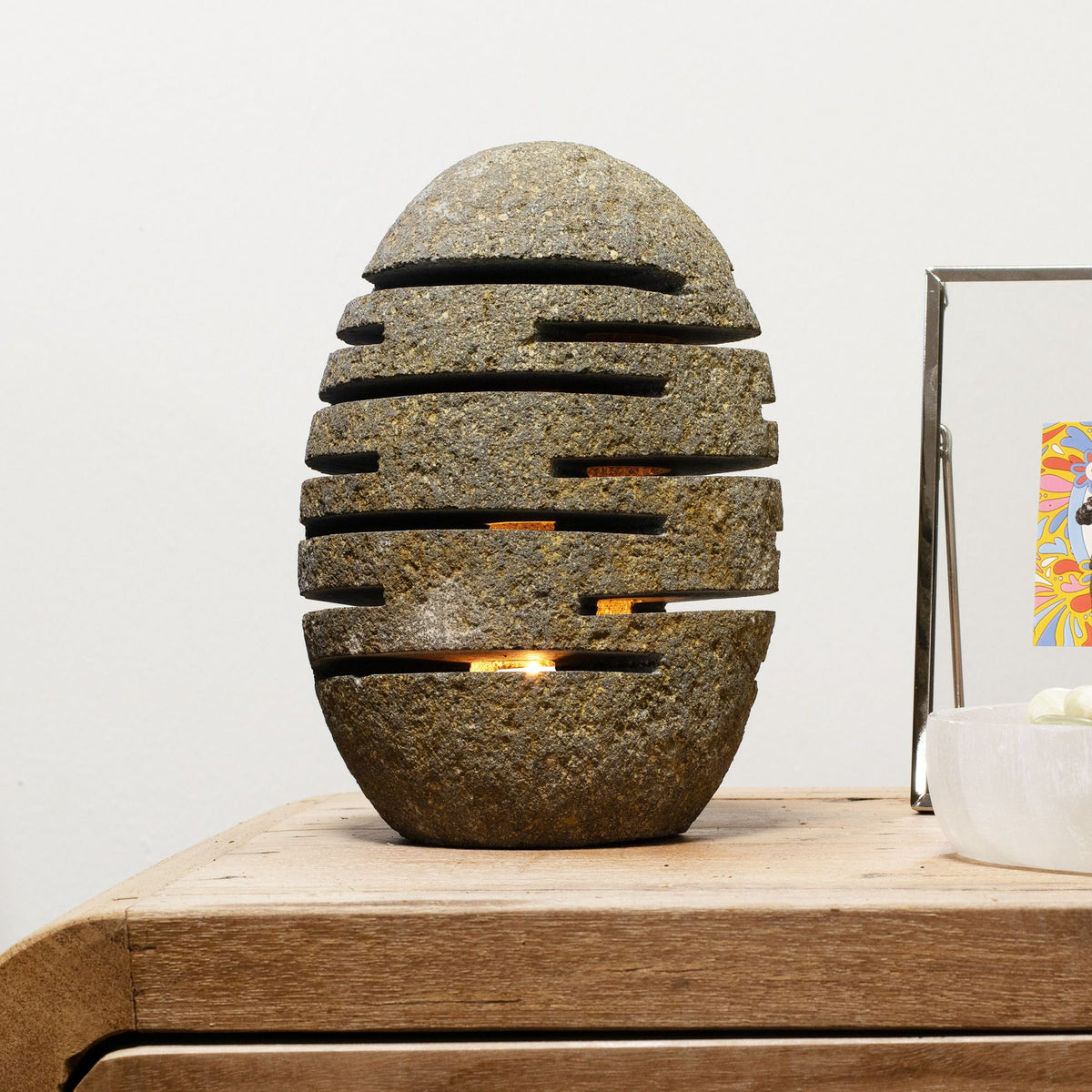 Tall Carved Riverstone Candle Holder, 22cm