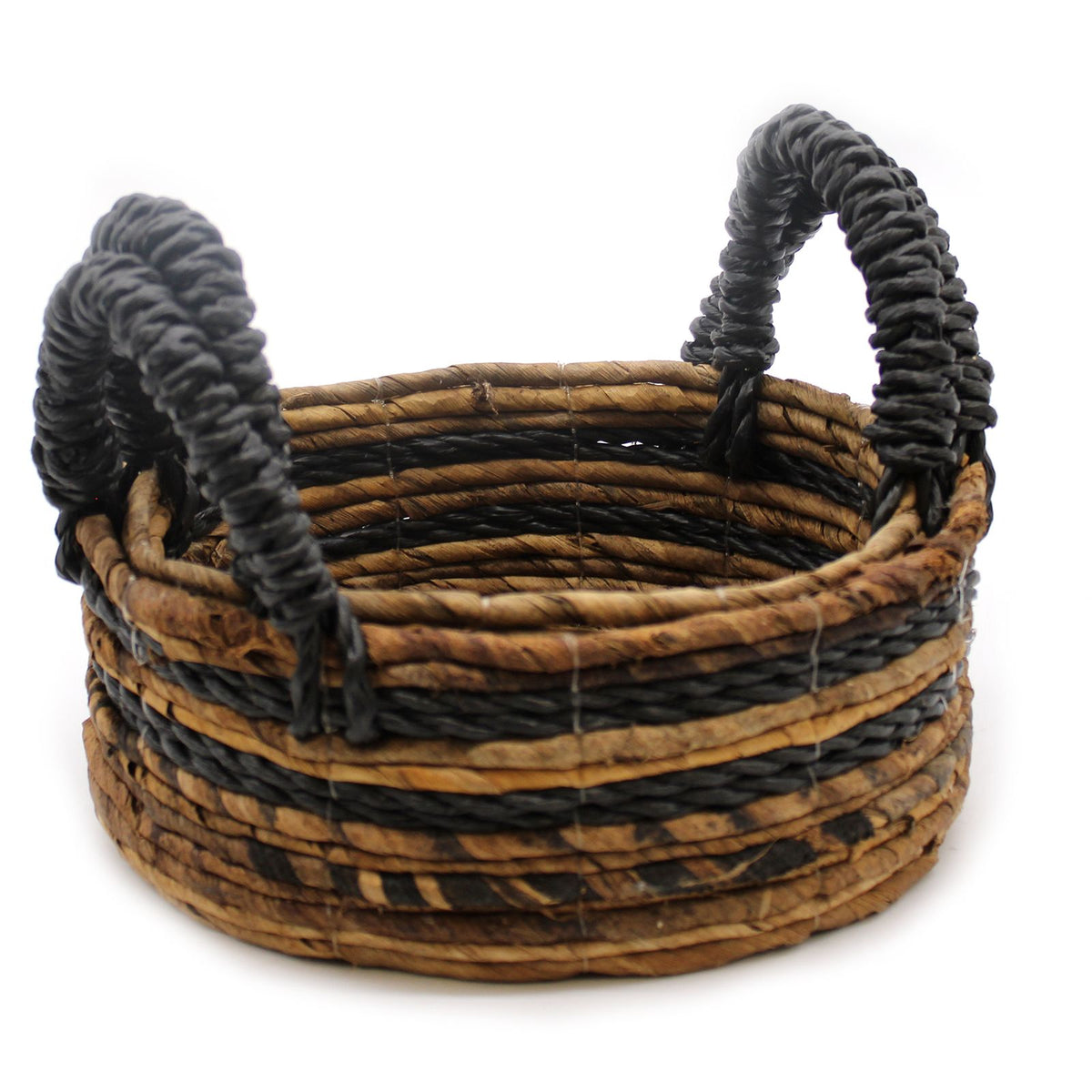 Black Raffia & Banana Leaf Baskets, Set of 2