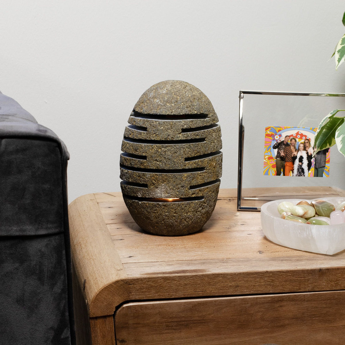 Tall Carved Riverstone Candle Holder, 22cm
