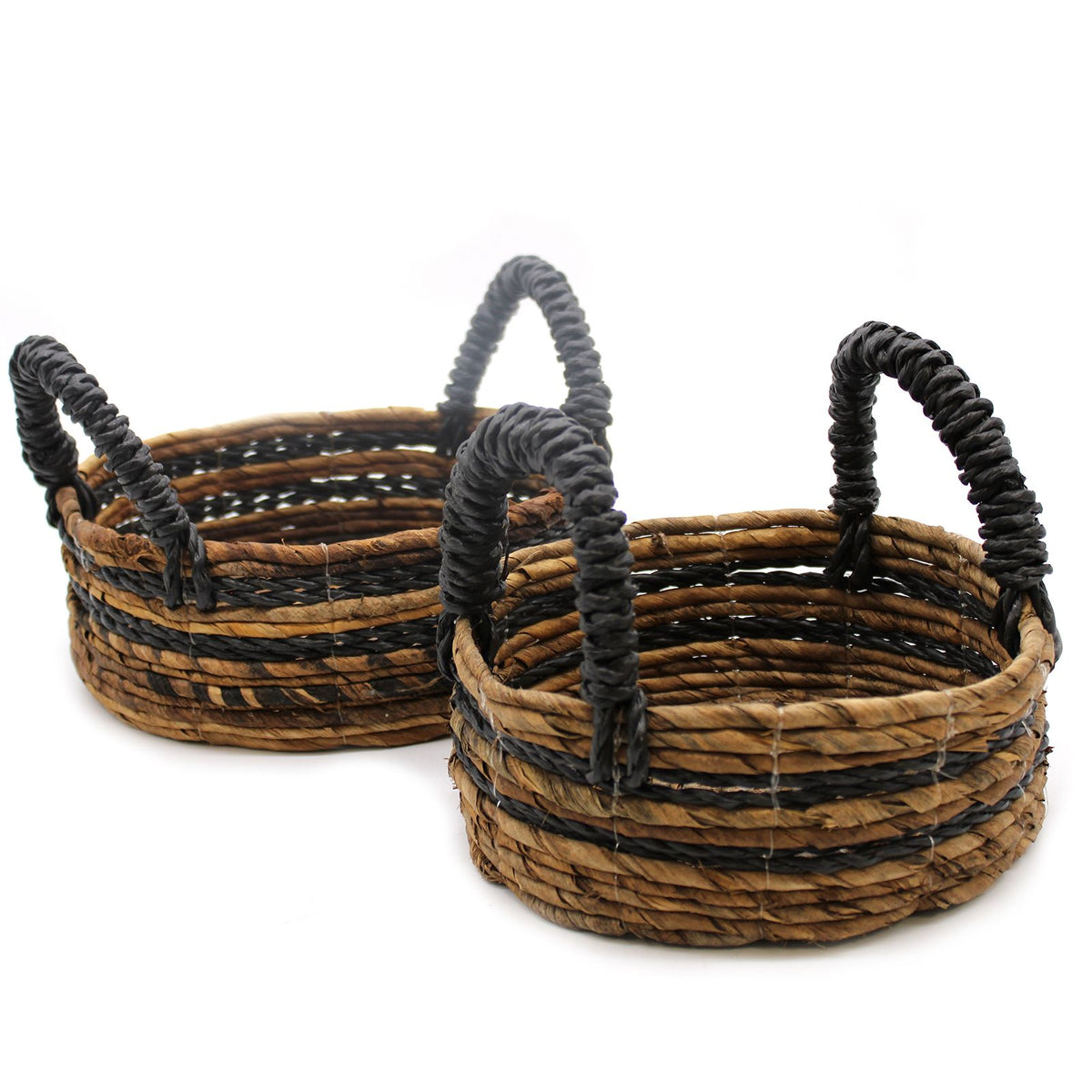 Black Raffia & Banana Leaf Baskets, Set of 2 by Nookavela