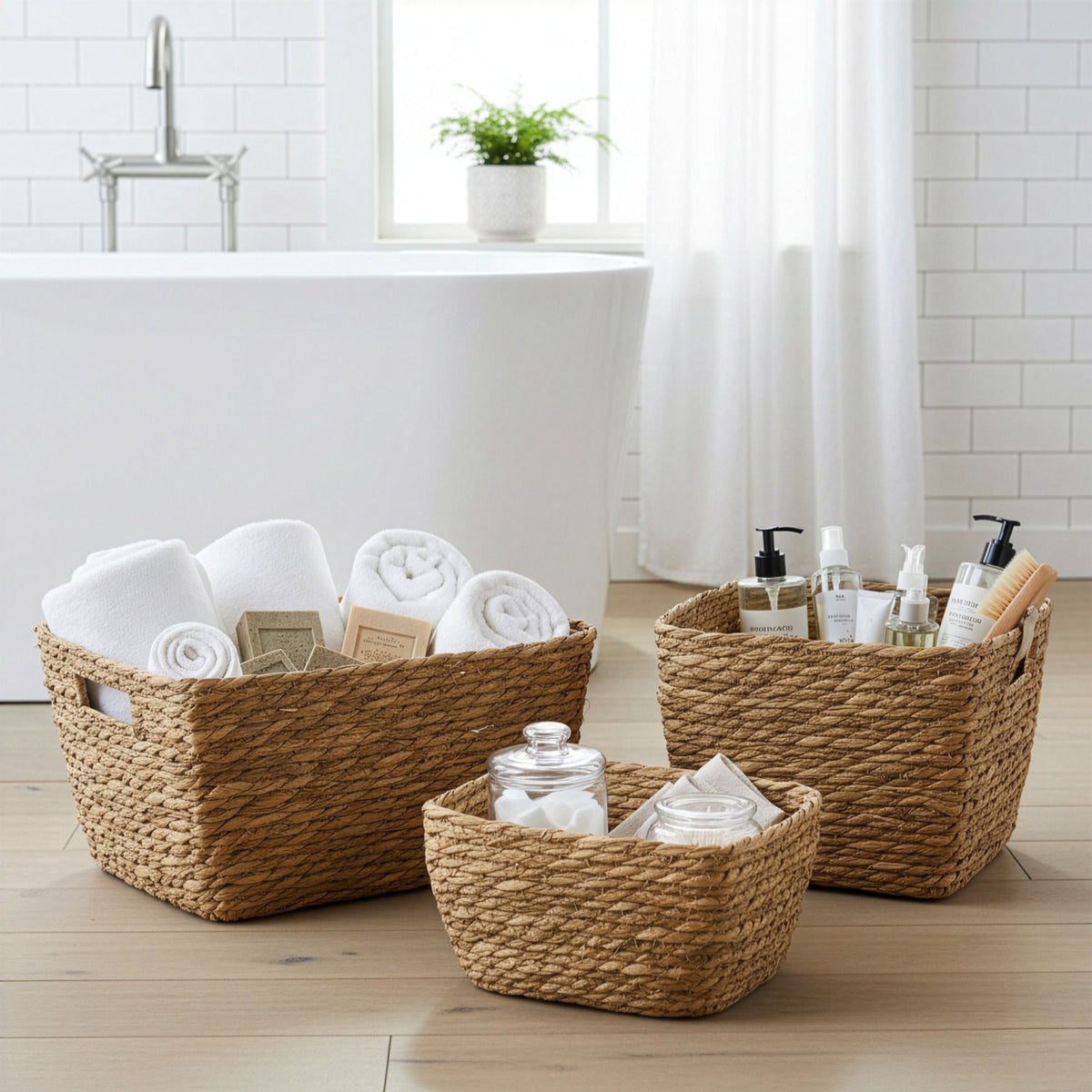 Square Seagrass Baskets, Set of 3