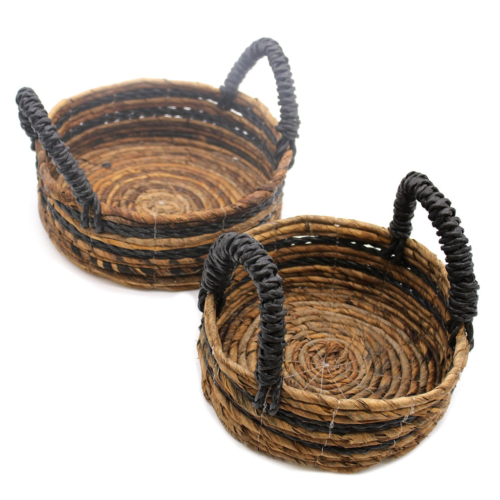 Black Raffia & Banana Leaf Baskets, Set of 2