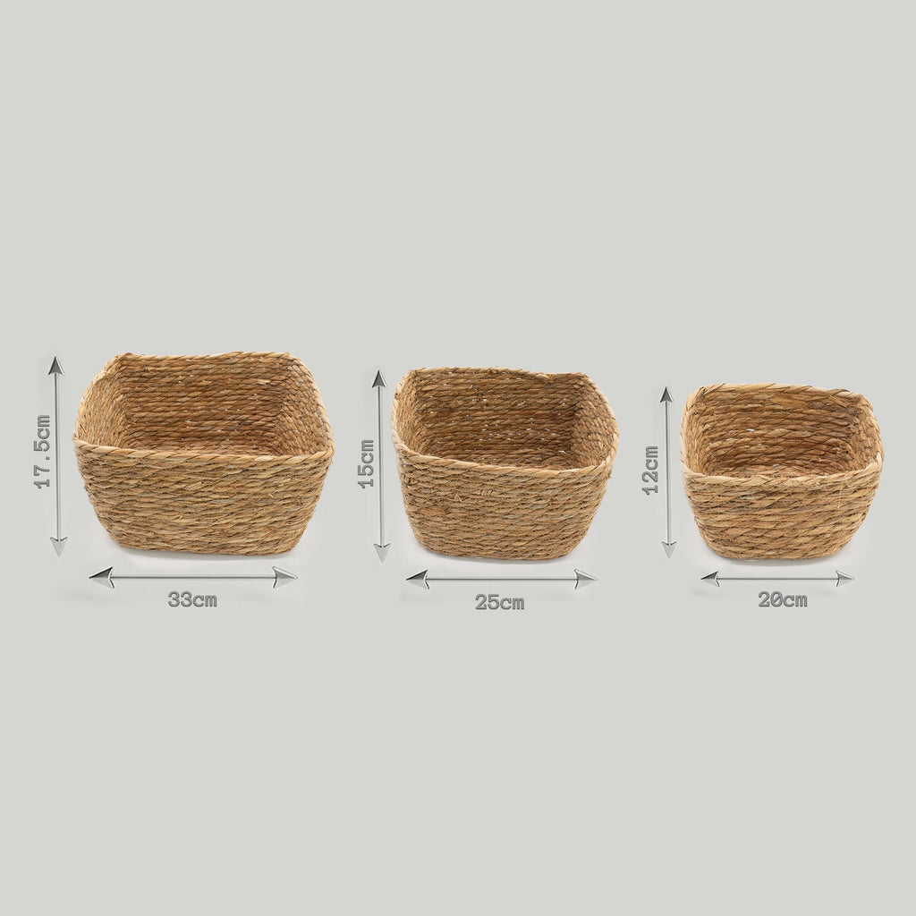 Square Seagrass Baskets, Set of 3