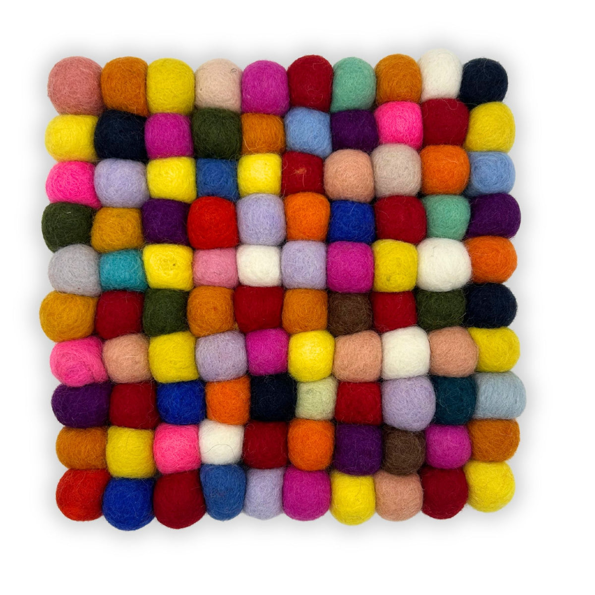 Multicolour Square Felt Ball Placemat, 20cm