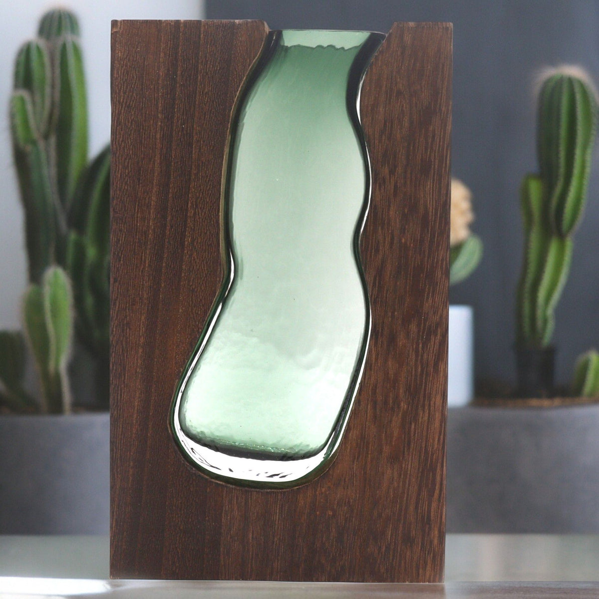 Glass Vase in Dark Tung Wood, 32cm