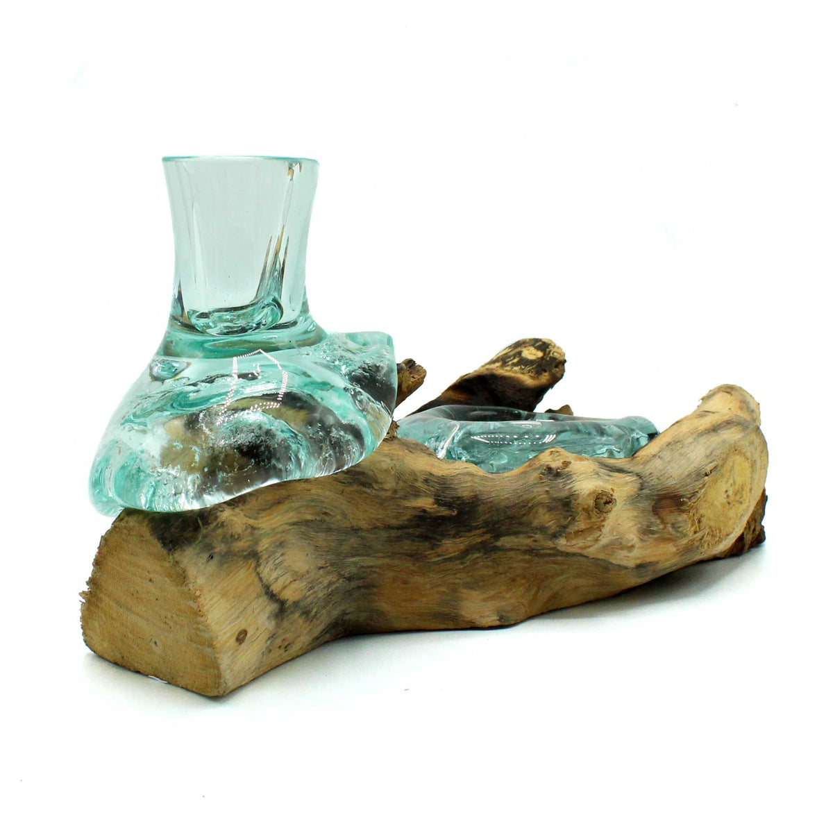 Molten Glass Vase & Tealight Holder on Wood