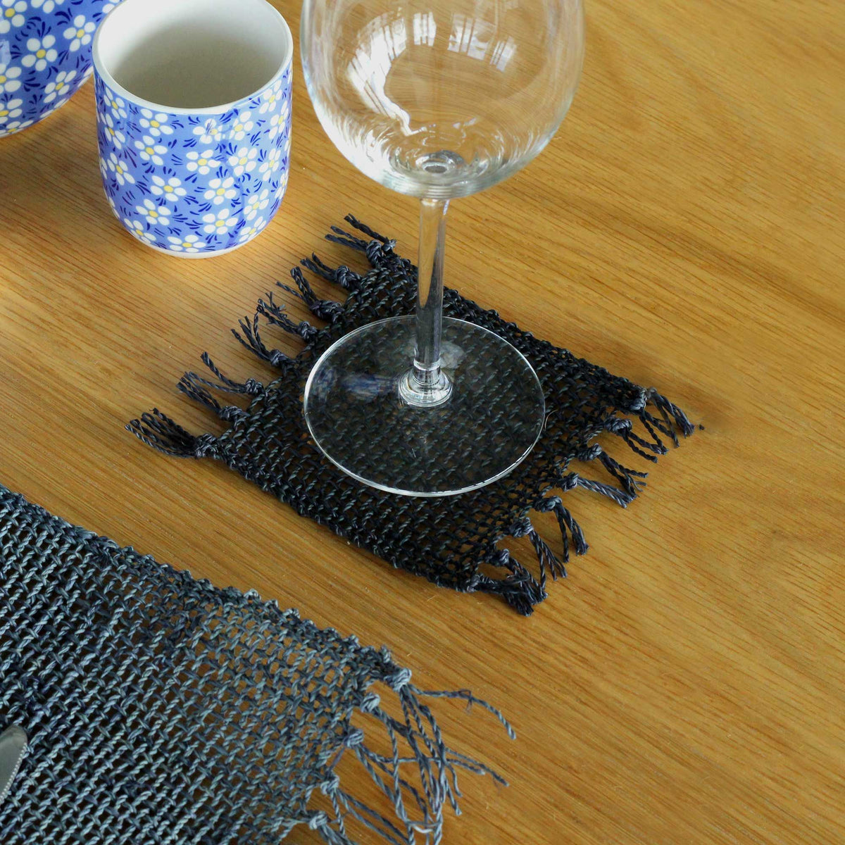 Black Seagrass Fringe Coasters, Set of 4
