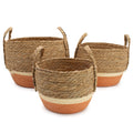 Orange & Natural Seagrass Baskets, Set of 3