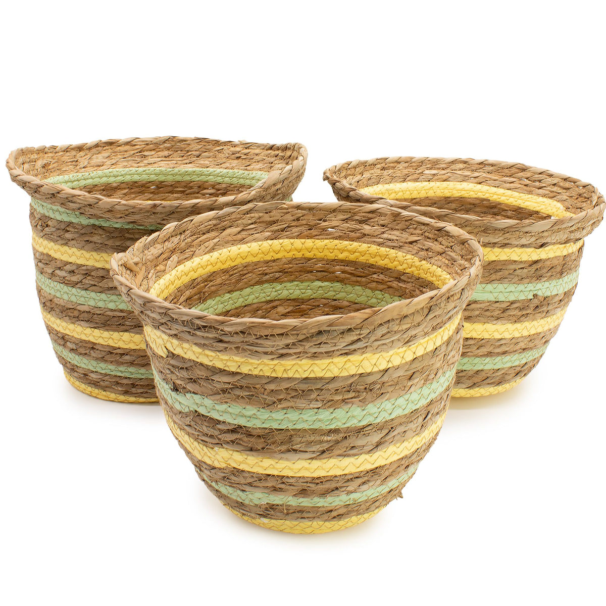 Yellow & Green Woven Baskets, Set of 3