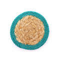 Teal Border Jute & Cotton Coasters, Set of 4