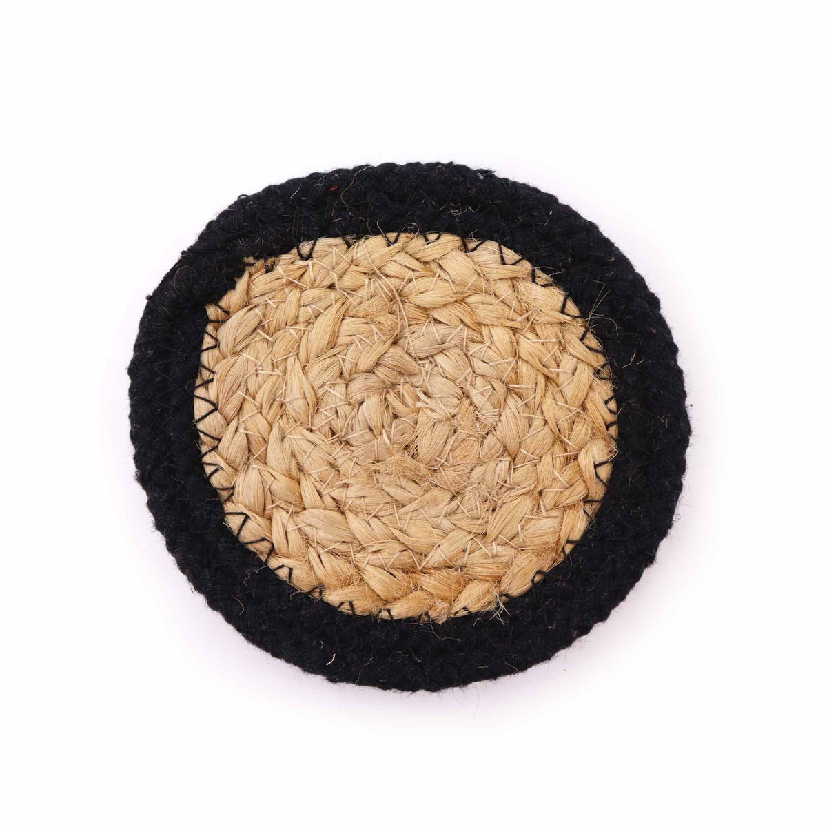 Black Border Jute & Cotton Coasters, Set of 4