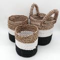 Dark Grey & Natural Seagrass Baskets, Set of 3