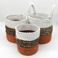 Orange & Natural Seagrass Baskets, Set of 3