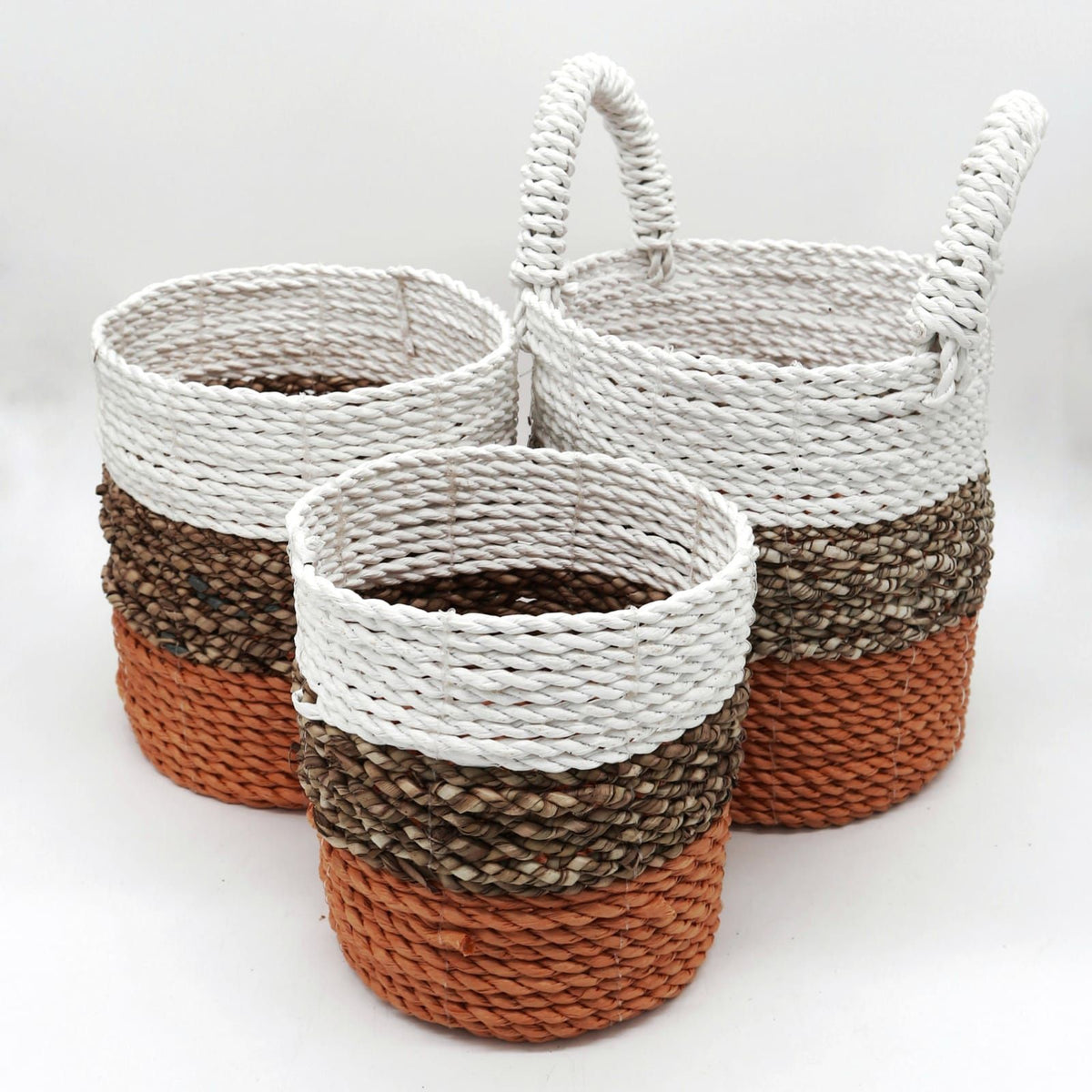 Orange & Natural Seagrass Baskets, Set of 3